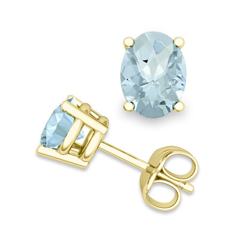 Gold Oval Aquamarine Stud Earrings-Love Jc Ring