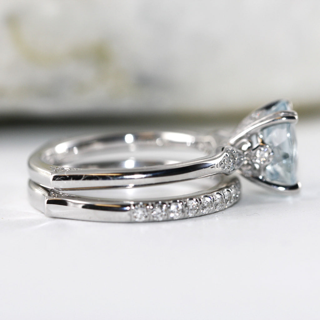 oval aqumarine bridal ring set