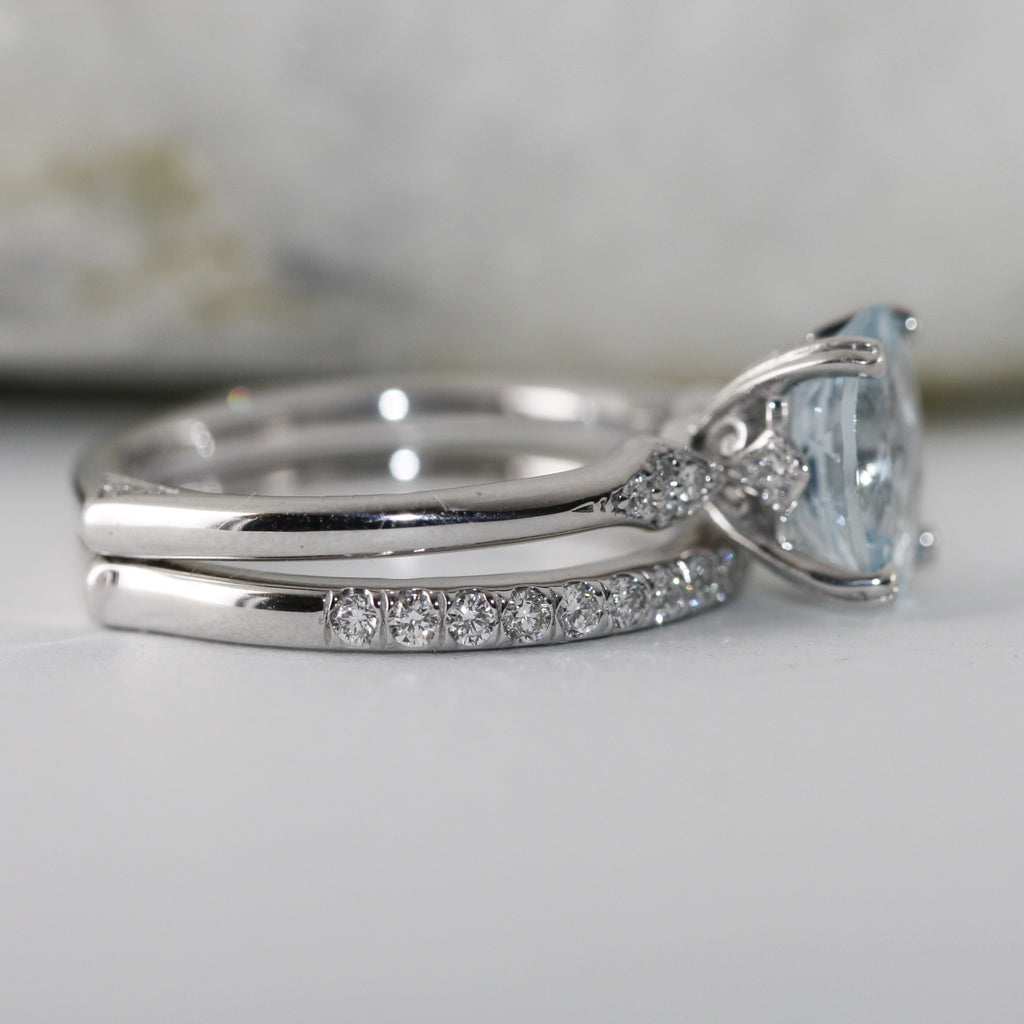 diamond and aquamarine ring set