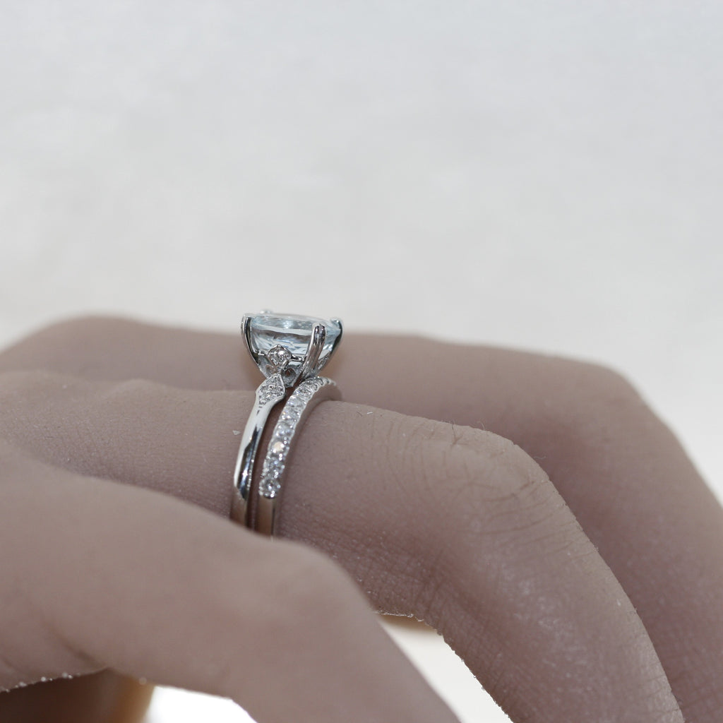 wedding ring set diamond and aquamarine