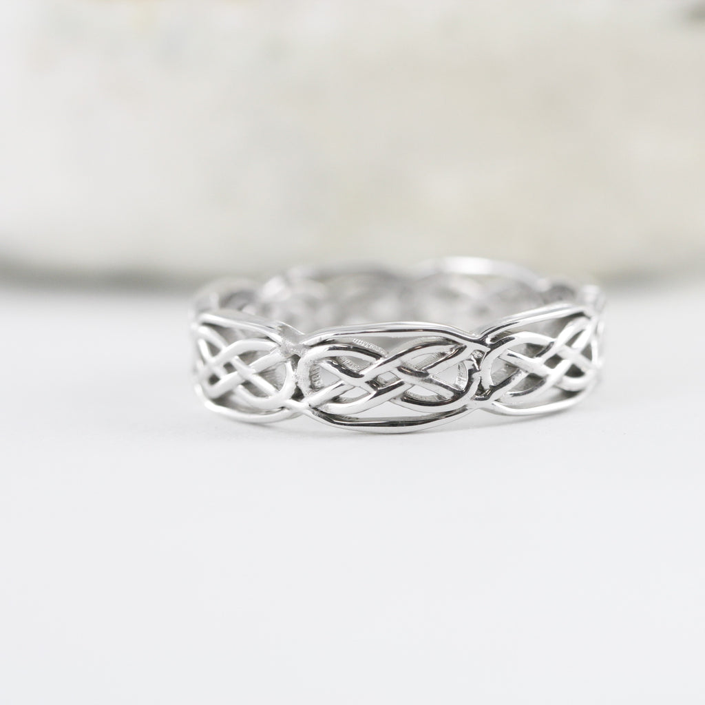 Endless Love Celtic Wedding Band in White Gold