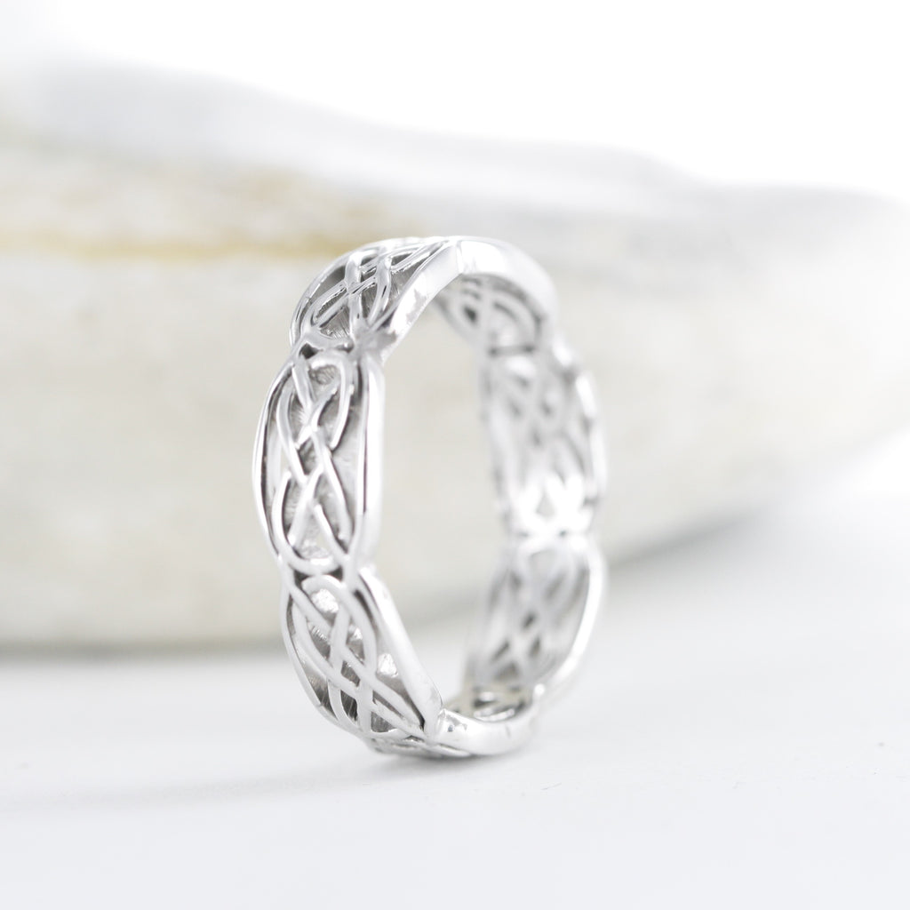 Endless Love Celtic Wedding Band in White Gold