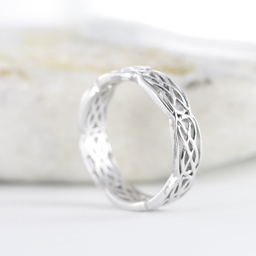 Endless Love Celtic Wedding Band in White Gold