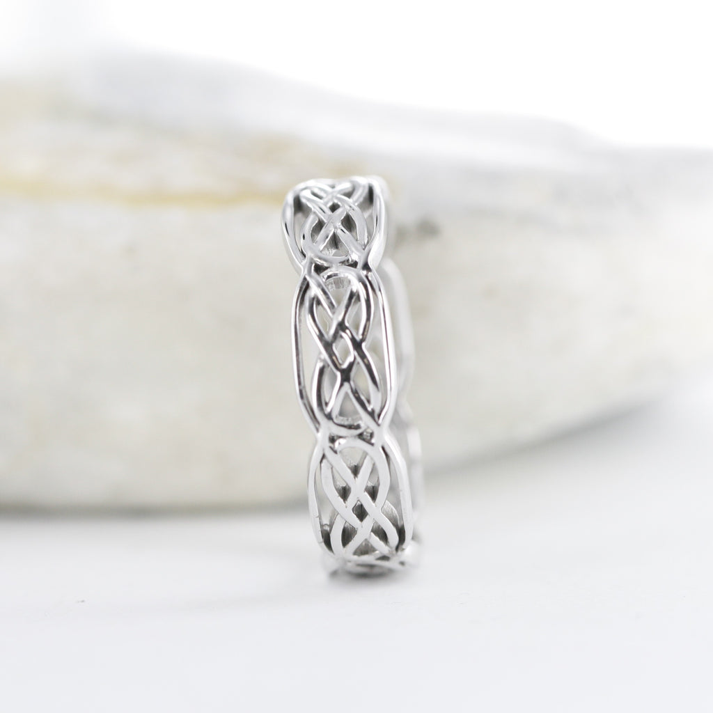 Endless Love Celtic Wedding Band in White Gold