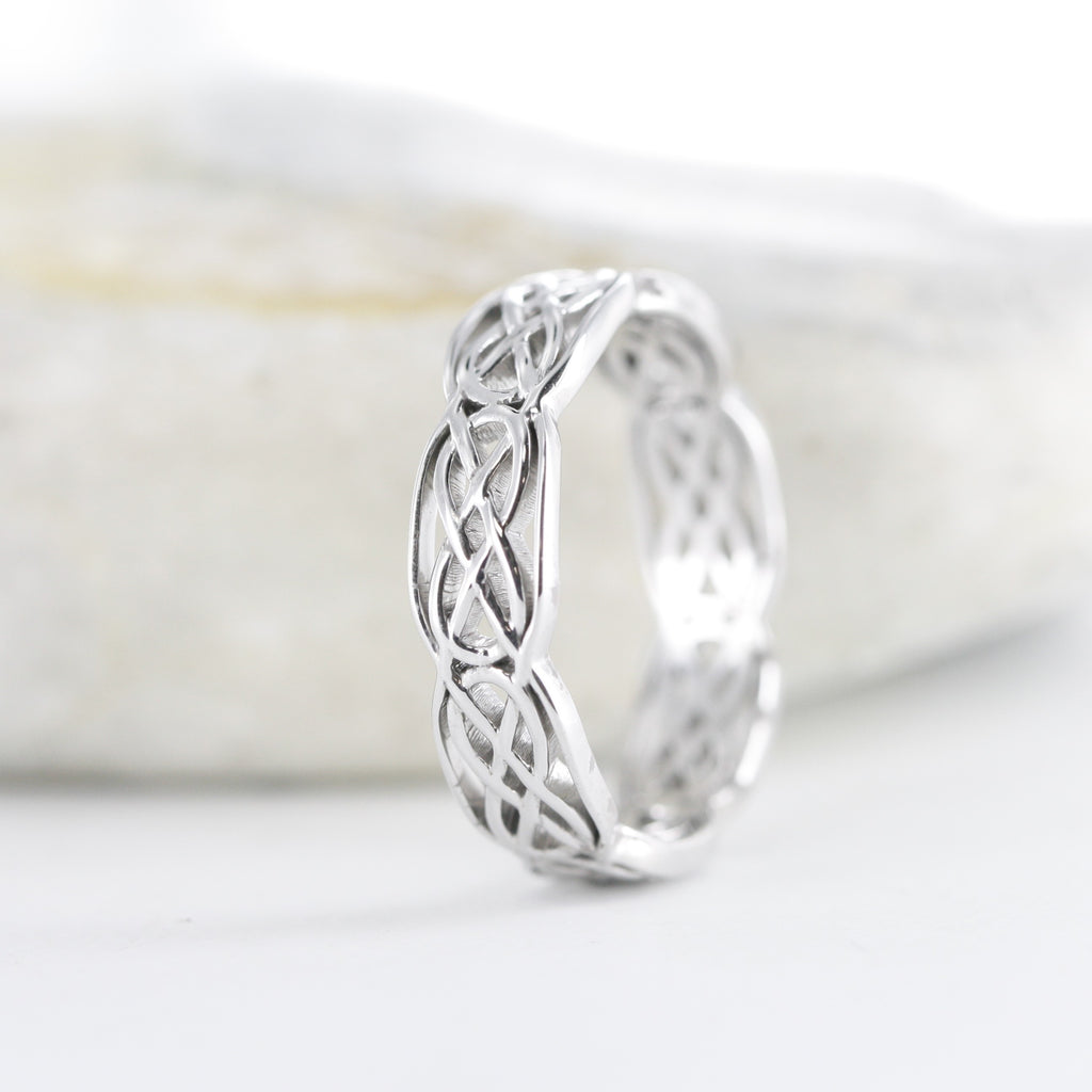 Endless Love Celtic Wedding Band in White Gold