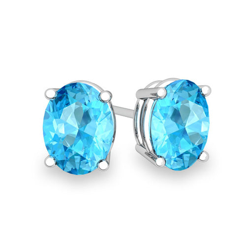Blue Gemstone Gold Stud Earrings-Love Jc Ring