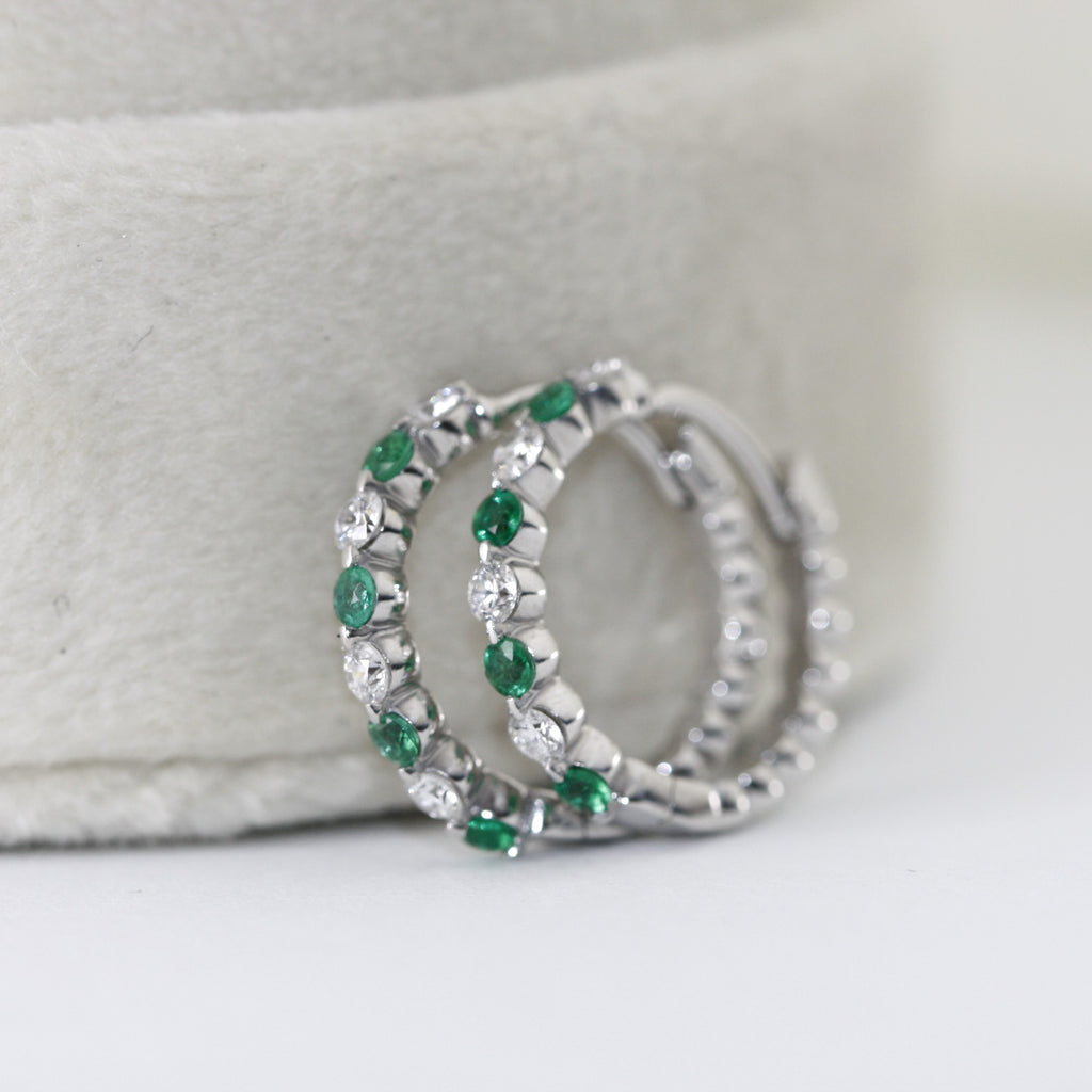 emerald-diamond -hoop-earrings-gold