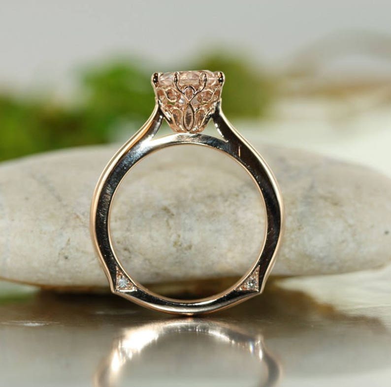 morganite and diamond euro style ring shank engagement ring