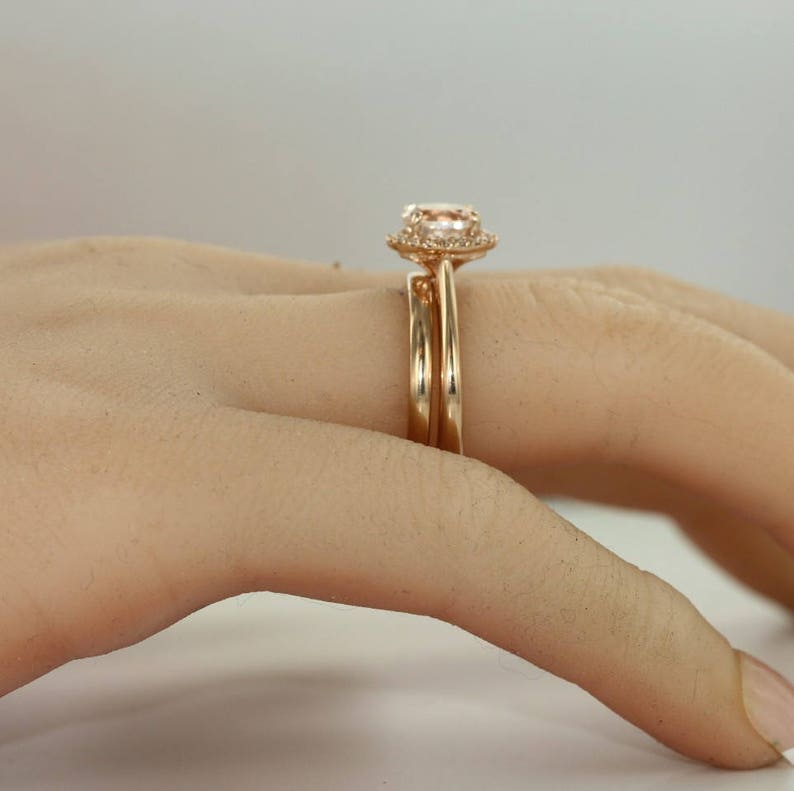plain gold and round morganite  bridal ring in 14k rose gold