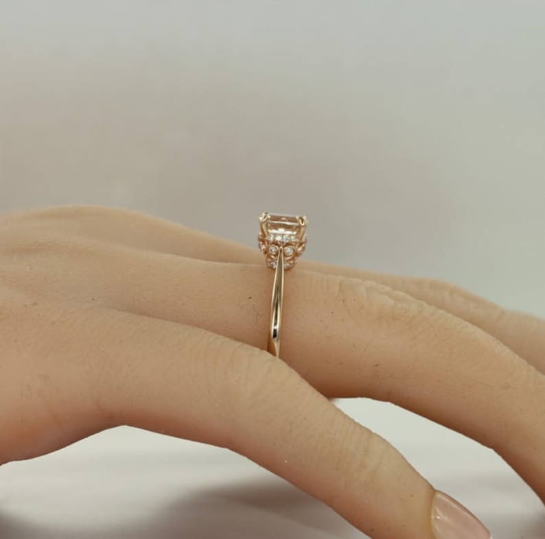 Simple Love-VS Diamond  Round Morganite in 14K Rose Gold image 7