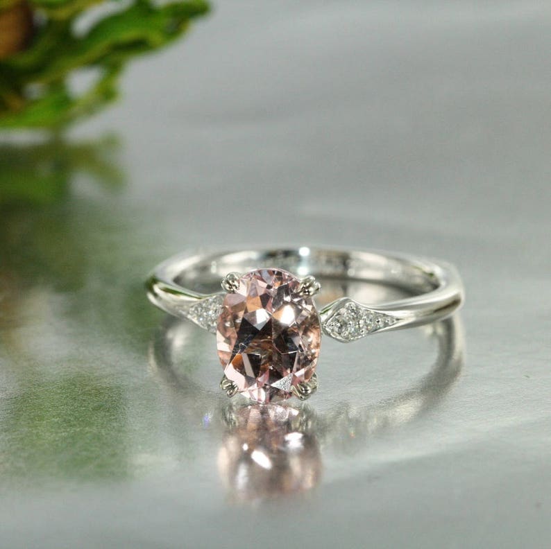 Unity Oval 9X7 Pink Morganite and Diamond in 14K White Gold image 4