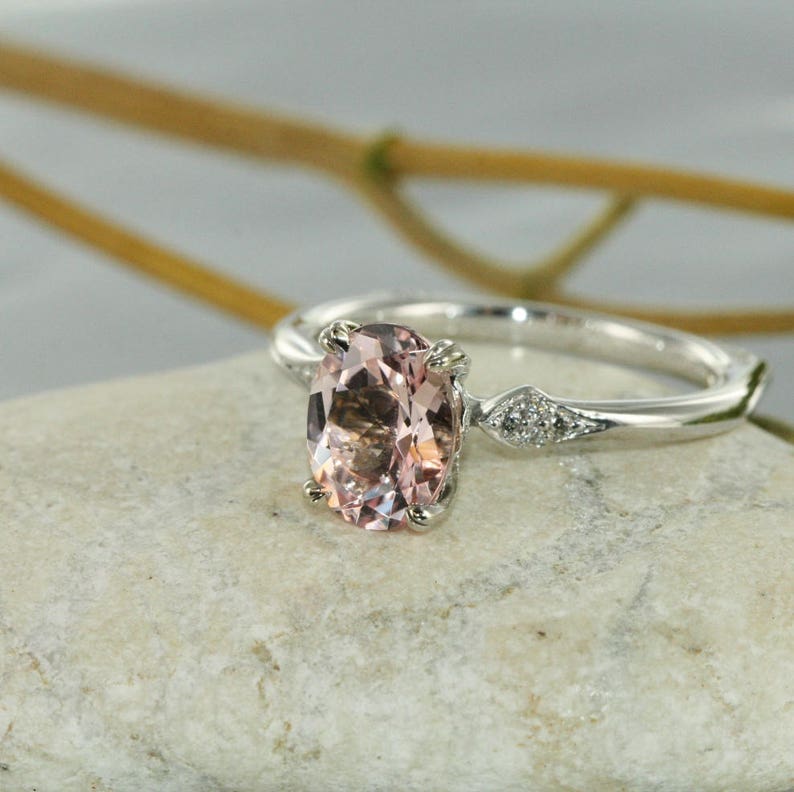 Unity Oval 9X7 Pink Morganite and Diamond in 14K White Gold image 3