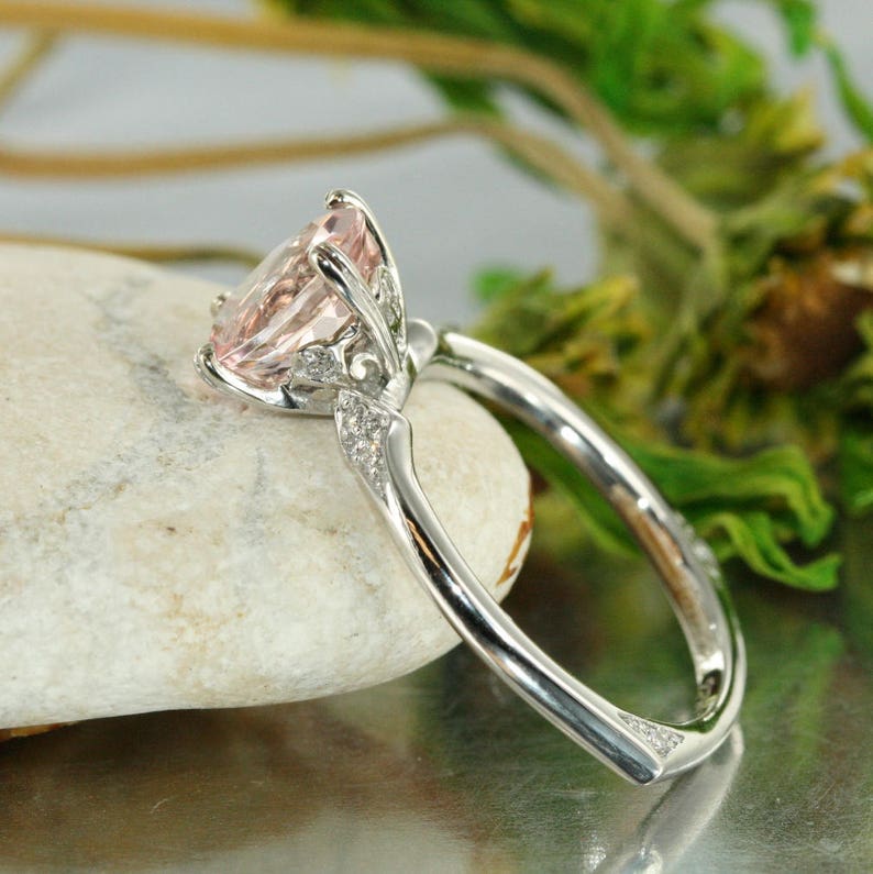 Unity Oval 9X7 Pink Morganite and Diamond in 14K White Gold image 2