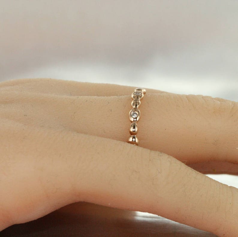 Pebble Diamond Wedding Ring in 14K Rose Gold Pebble Style image 5