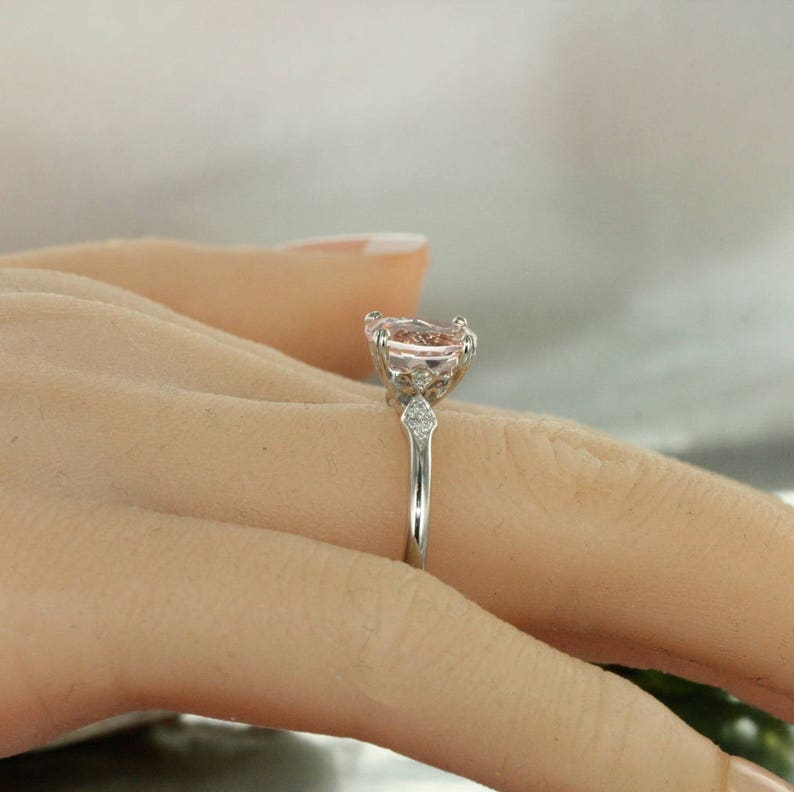Unity Oval 9X7 Pink Morganite and Diamond in 14K White Gold image 9
