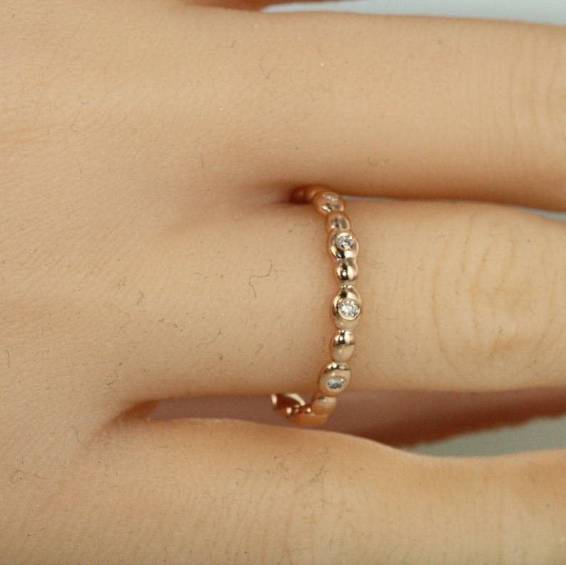 Pebble Diamond Wedding Ring in 14K Rose Gold Pebble Style image 4