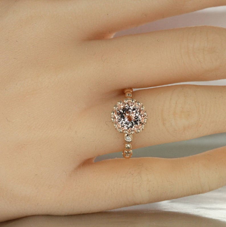 Hearty Love 9mm Solitaire Round Morganite and VS Diamond in image 9