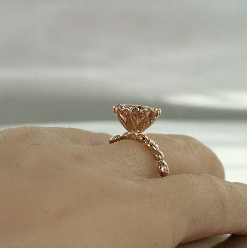 Hearty Love 9mm Solitaire Round Morganite and VS Diamond in image 10
