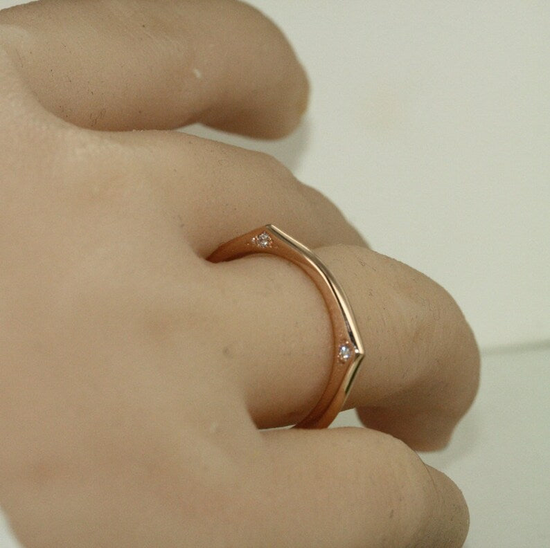 Full Euro Style Shank in 14k Rose Gold Wedding Band With VS image 7