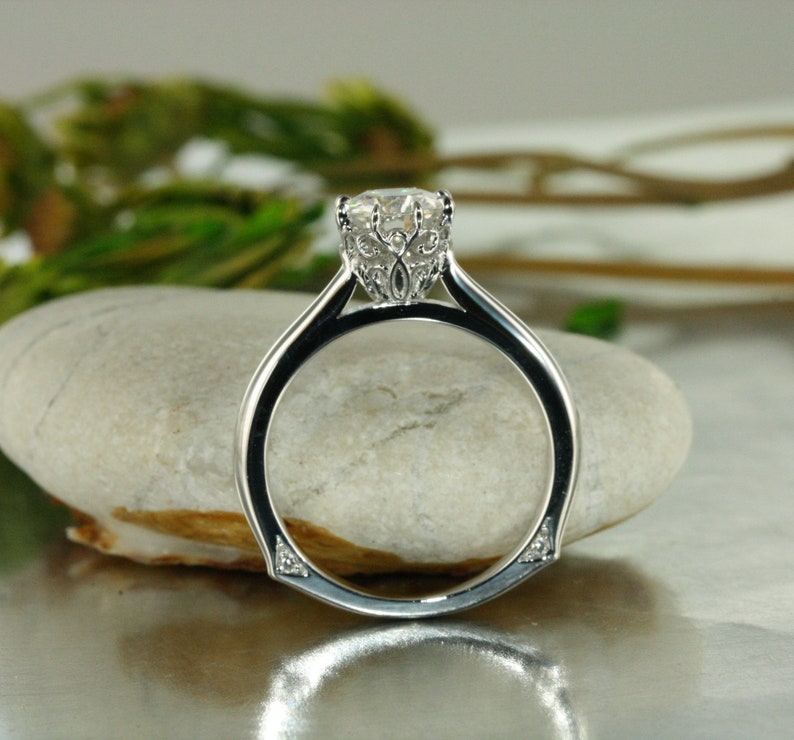 Round Cut Moissanite Engagement Ring Set in 14k White Gold image 4