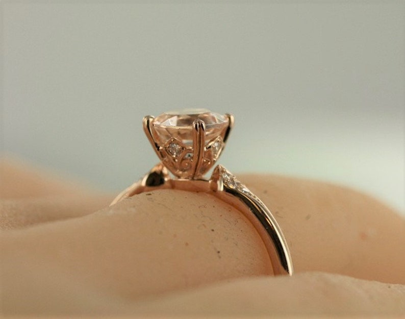 Unity-7MM Round Morganite in 14K Rose Gold Engagement Ring image 5