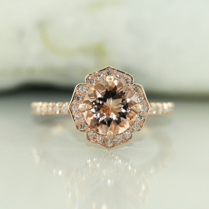 Vintage Floral Morganite and Conflict Free Diamond Round image 4