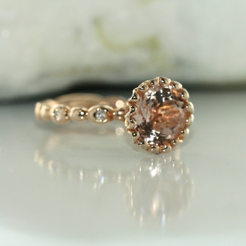 Hearty Love 9mm Solitaire Round Morganite and VS Diamond in image 2