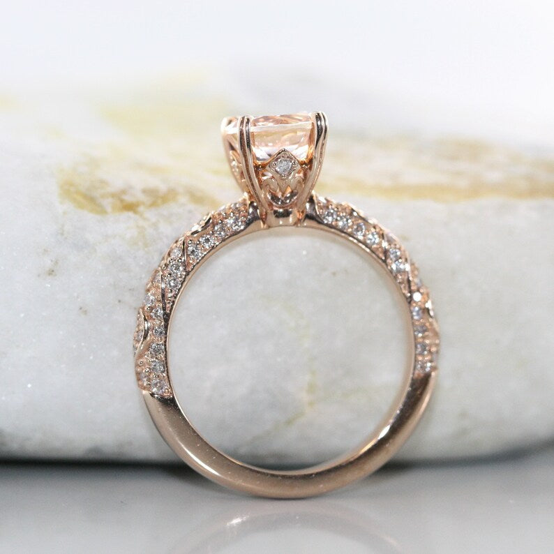 Swirl-7MM Round Morganite in 14K Rose Gold Engagement Ring image 3
