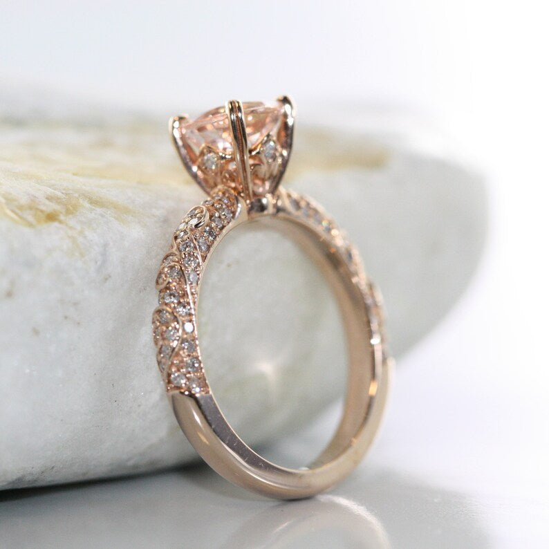 Swirl-7MM Round Morganite in 14K Rose Gold Engagement Ring image 2
