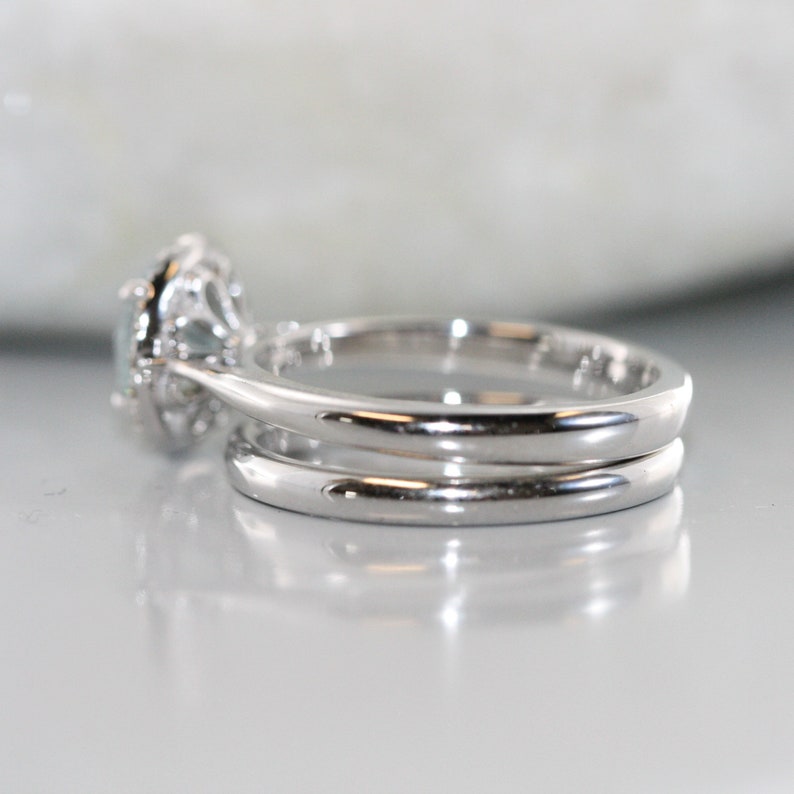halo diamond ring with blue gemstone bridal ring