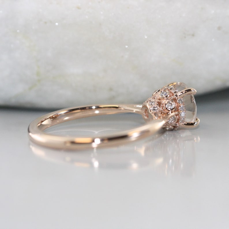 Simple Love-VS Diamond  Round Morganite in 14K Rose Gold image 3