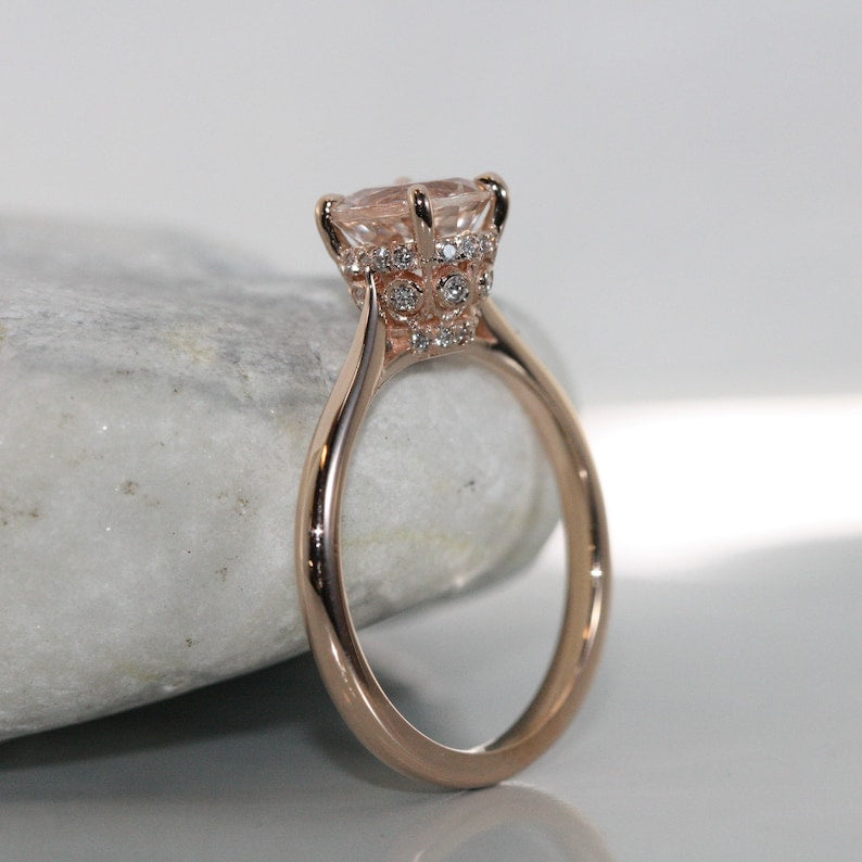 Simple Love-VS Diamond  Round Morganite in 14K Rose Gold image 4