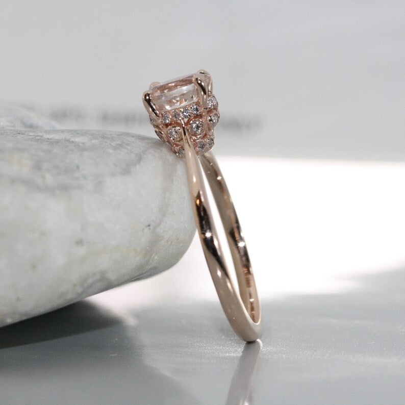 Simple Love-VS Diamond  Round Morganite in 14K Rose Gold image 5