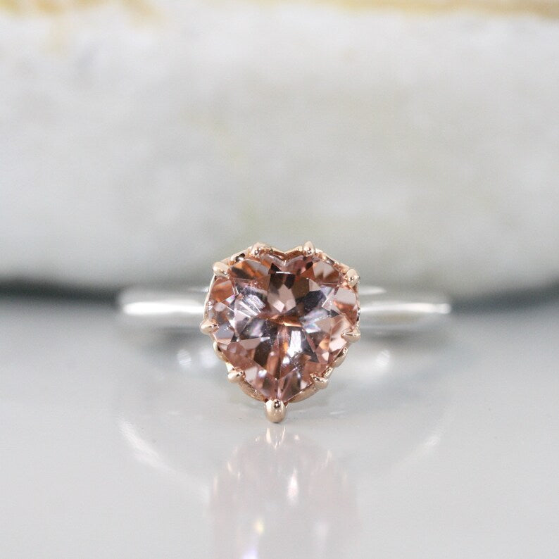 Heart Shape Morganite Engagement Ring in14k Rose and White image 1