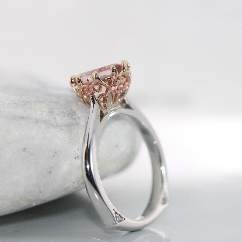 Heart Shape Morganite Engagement Ring in14k Rose and White image 3