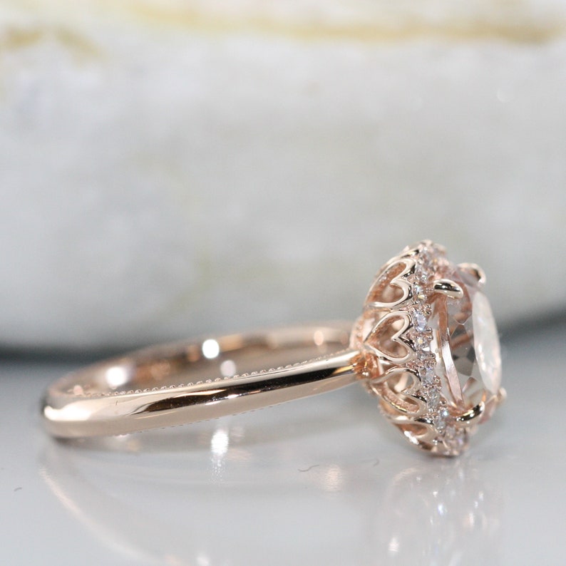 Endless 9X7 mm Oval Morganite and Diamond Halo Engagement Ring image 2