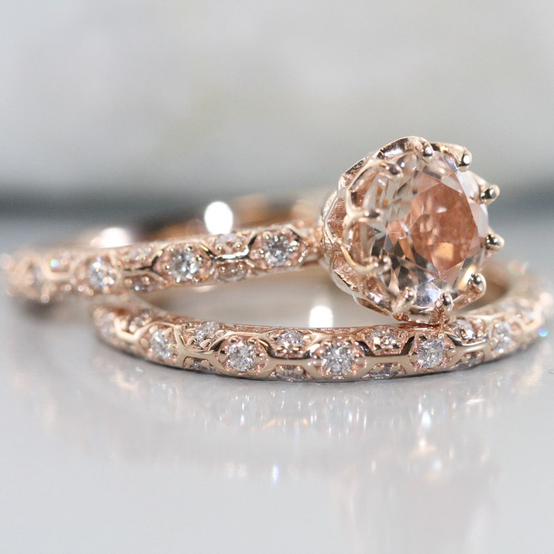 Love Nest-7mm Round Morganite Gemstone Set in 14K Rose Gold image 1