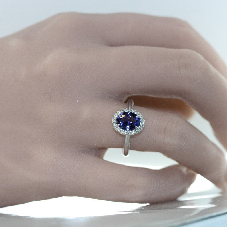 Endless Natural Tanzanite and Diamond Halo Engagement Ring image 6