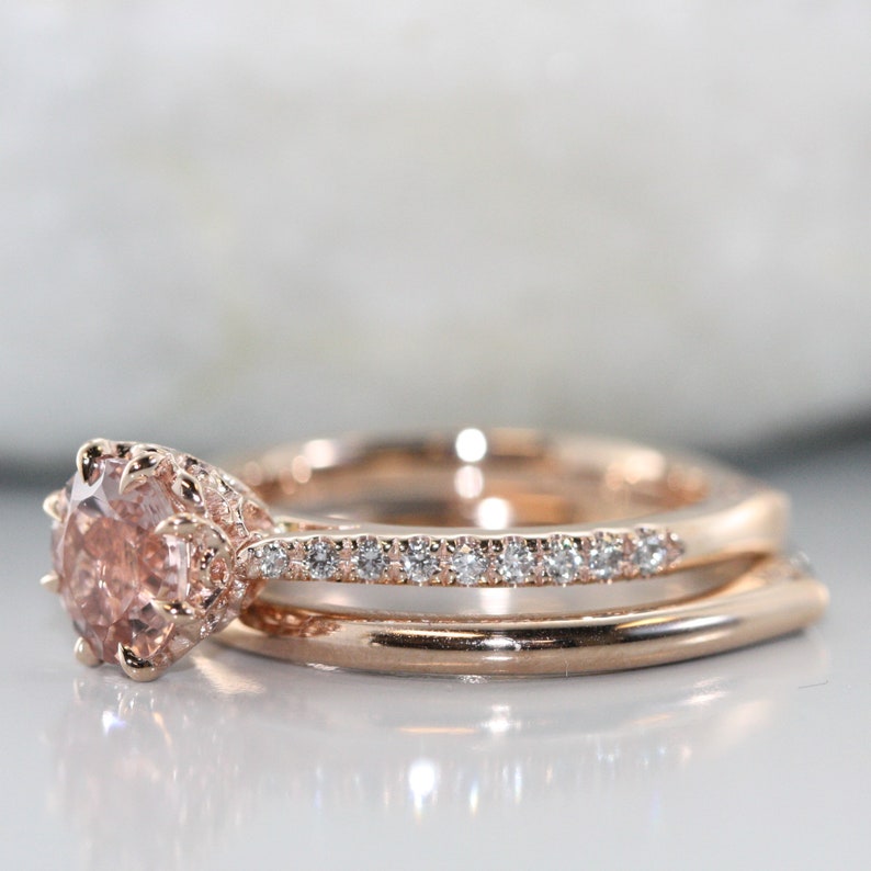 Modified Round Morganite and Diamond Engagement Ring with Euro image 4