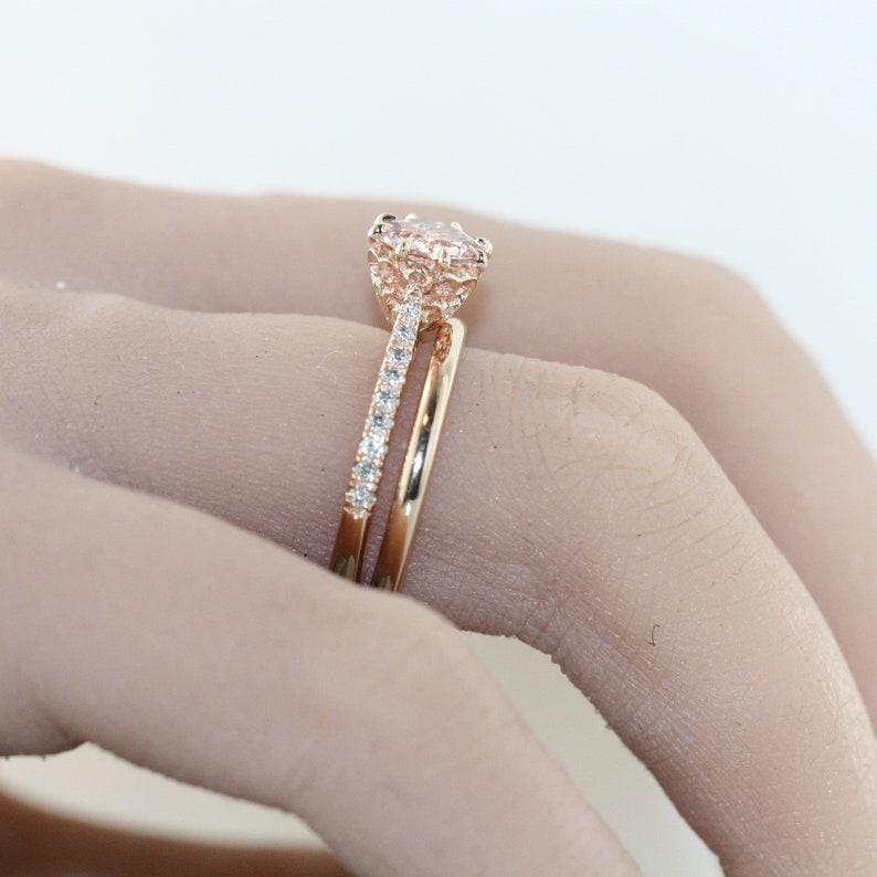 Modified Round Morganite and Diamond Engagement Ring with Euro image 6