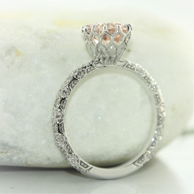 Love Nest VS Diamond 9x7mm Oval Morganite In 14K White Gold image 5