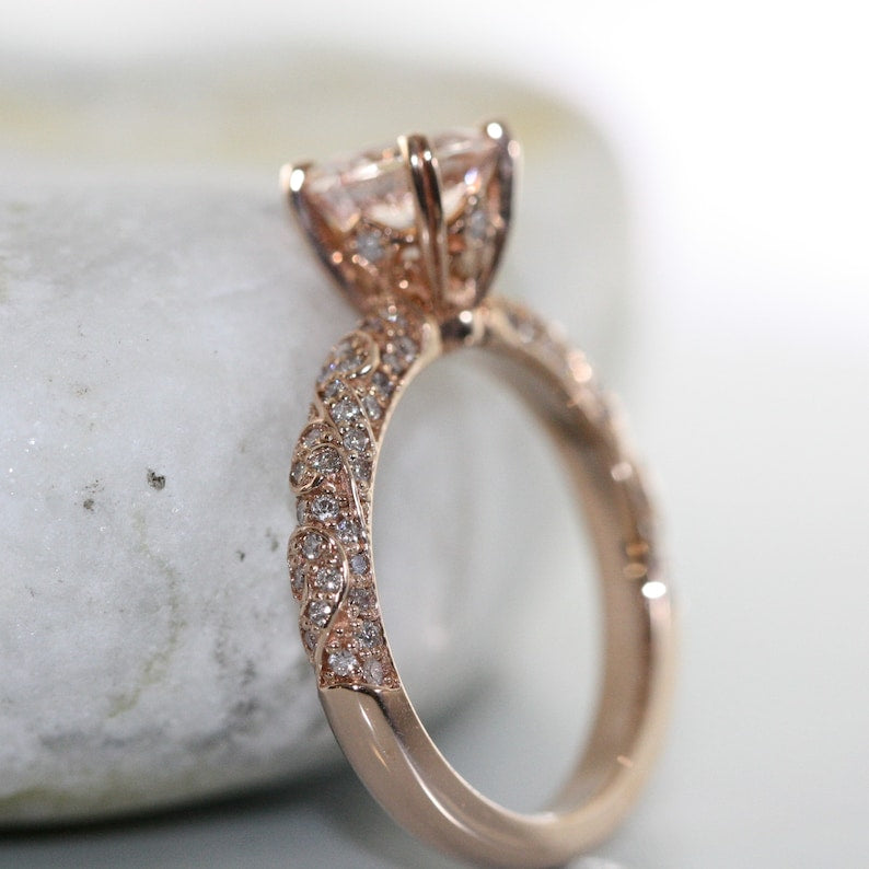 Swirl-7MM Round Morganite in 14K Rose Gold Engagement Ring image 4