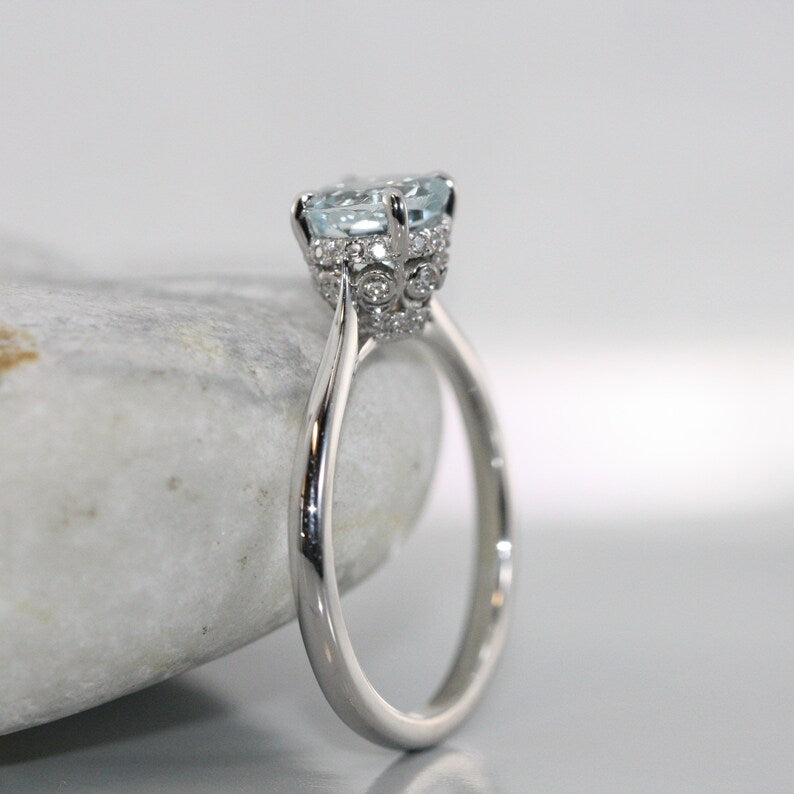 Simple Love-VS Diamond 7mm Round Aquamarine in 14K White Gold image 4