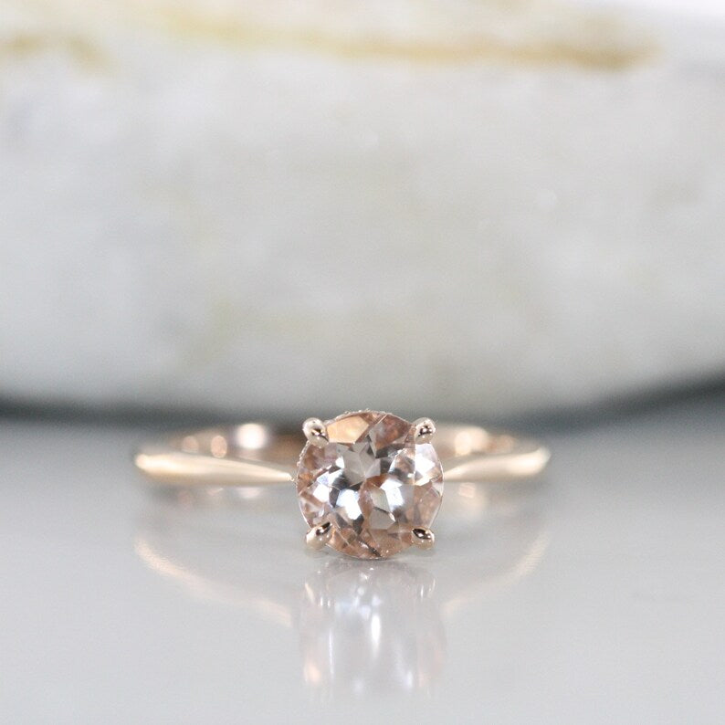 Simple Love-VS Diamond  Round Morganite in 14K Rose Gold image 2