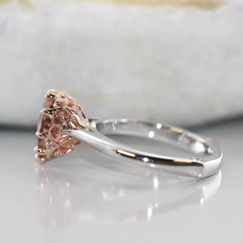 Heart Shape Morganite Engagement Ring in14k Rose and White image 2