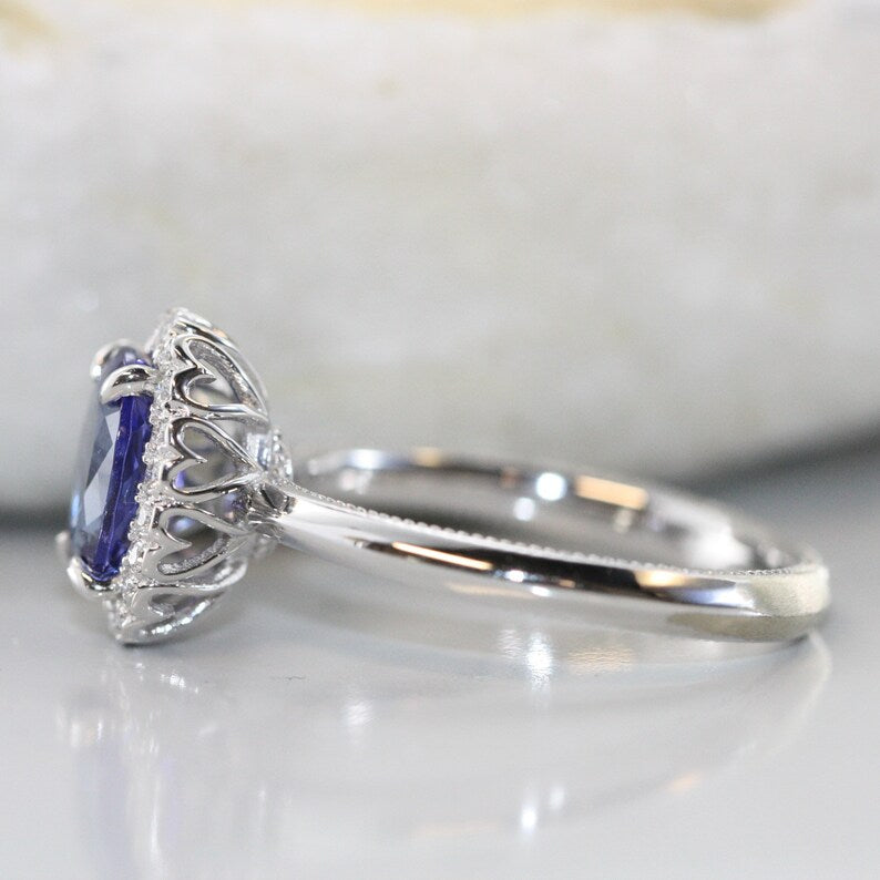 Endless Natural Tanzanite and Diamond Halo Engagement Ring image 3