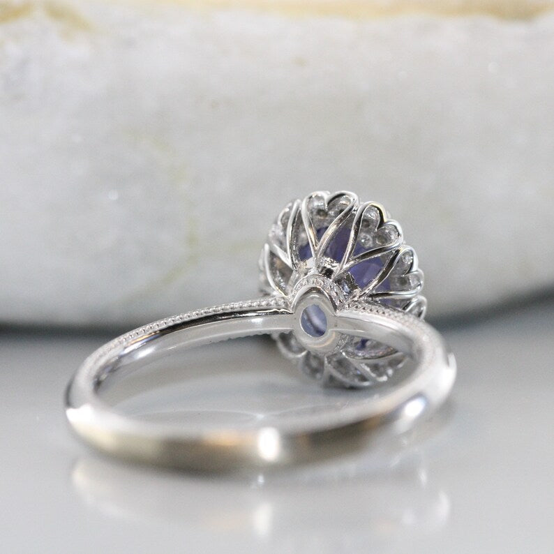 Endless Natural Tanzanite and Diamond Halo Engagement Ring image 4