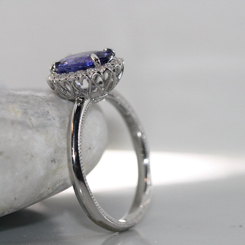 Endless Natural Tanzanite and Diamond Halo Engagement Ring image 5