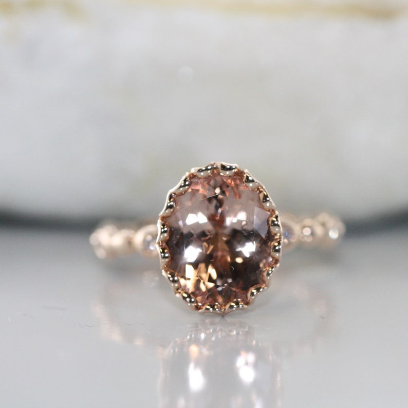 Hearty Love 11X9 Morganite and VS Diamond in 14K Rose Gold image 1