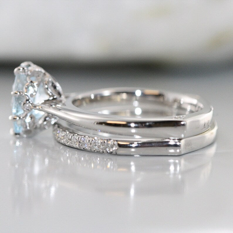 diamond wedding band and oval gemstone engagement ring bridal rings